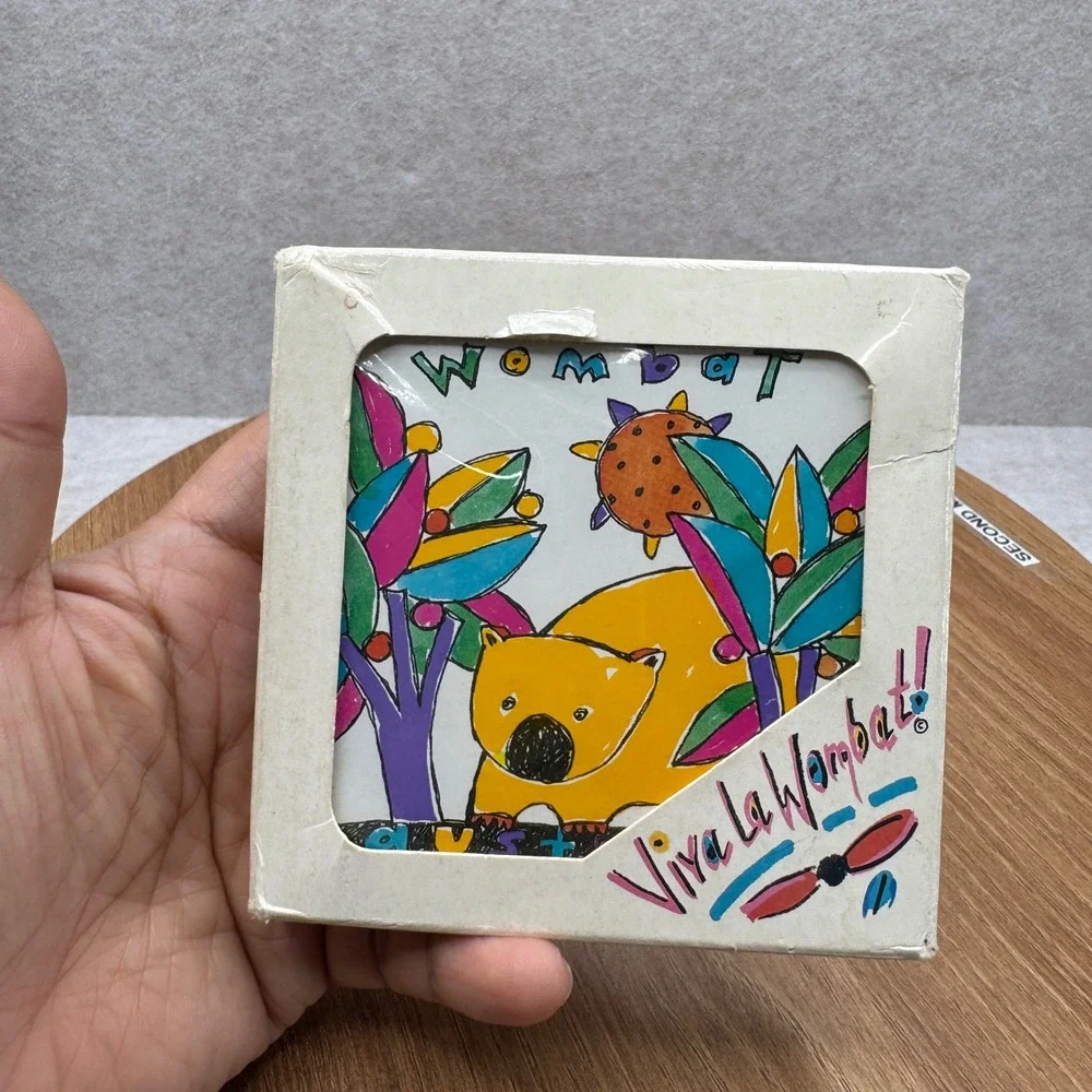 Viva La Wombat Coasters Set of 6‎ Multicolor Australia Animal Cork Back Good 90s